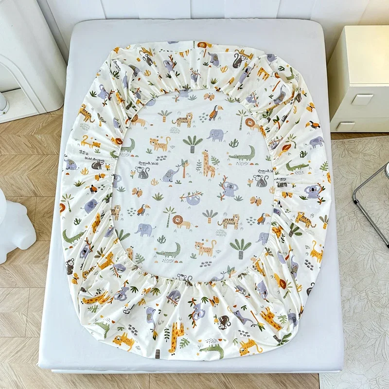 100% Cotton Fun Zoo Theme Fitted Sheet Set Giraffe Lion Print Soft Breathable Bedding Set Kids Adult Room Decor（2 Pillowcases ） 4