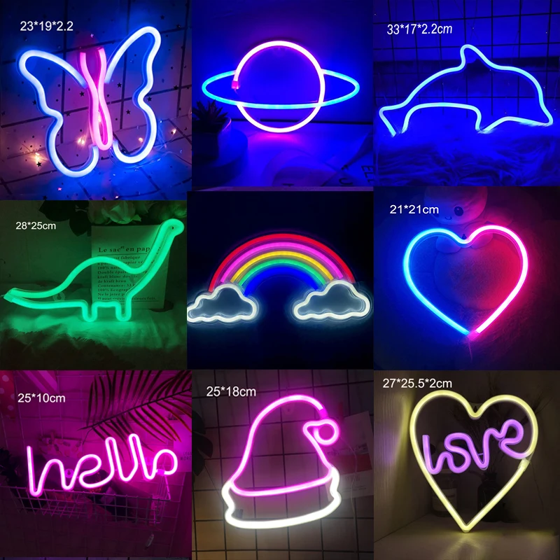 Neon Sign Night Lamp Led Lights Game Hello Neon Light Sign Bedroom