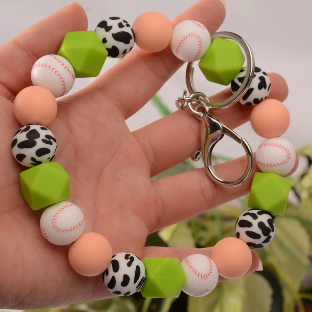 New Design Popular Sports Softball Wristlet Bracelet Custom Colorful  Silicone Sports Beads Bangles Keyring Fashion Charm Jewelry - AliExpress