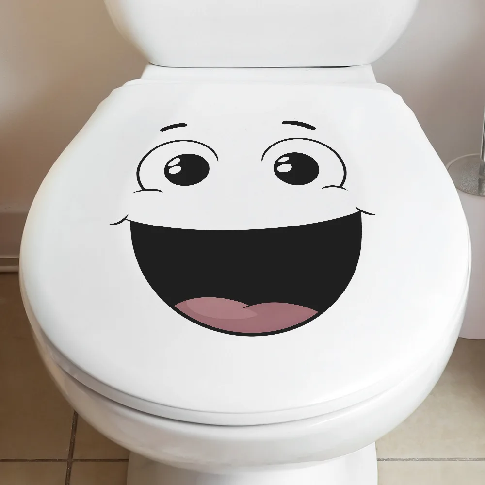 Cartoon Funny Smiling Face Wall Sticker For Bathroom Toilet Decoration Mural Living Room Cabinet Home Decor Self-adhesive Decals