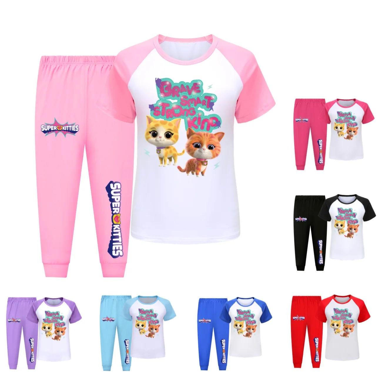 

Super Kitties Clothes Kids Summer Pyjamas Set for Baby Girls Short Sleeve Pajama Sets Children Sleepwear Toddler Boys Nightwear