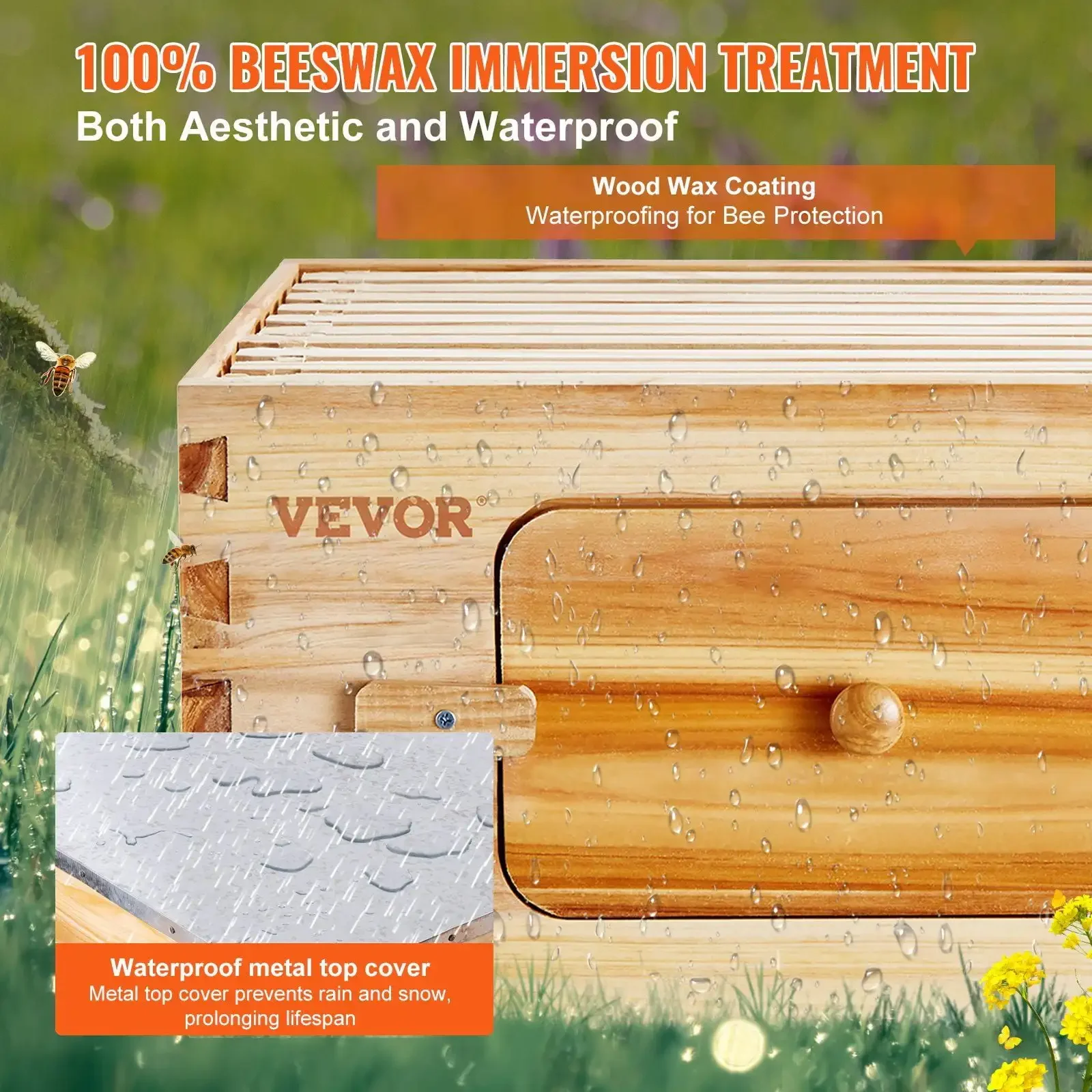 Bee Hive 20 Frame Bee Hives Starter Kit, Beeswax Coated Cedar Wood, 1 Deep + 1 Medium Boxes Langstroth Beehive Kit
