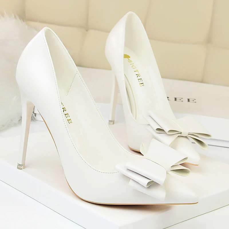 Weibliche Neue Elegante 10,5 cm High Heels Pumps Dame Sky Blue Schmetterling Knoten Design Prinzessin Schuhe Frauen Glam Spitz schuhe – Detail 6