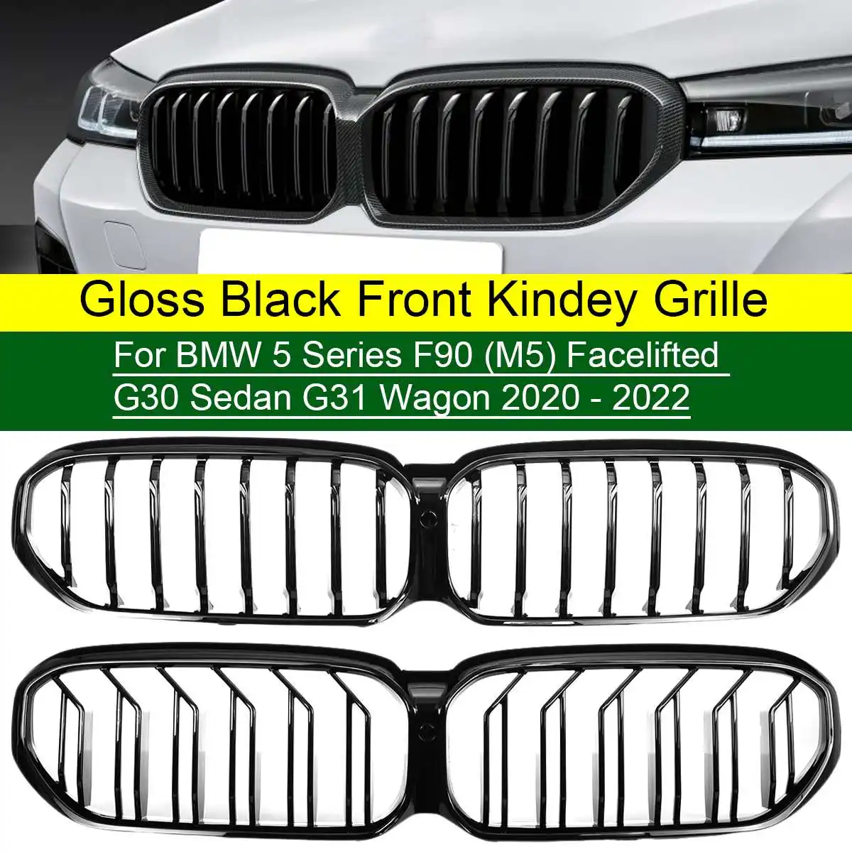 

Gloss Black Front Kindey Grille For BMW 5 Series Facelifted G30 Sedan G31 Wagon F90 (M5) 2020 2021 2022 Single Line Double Line