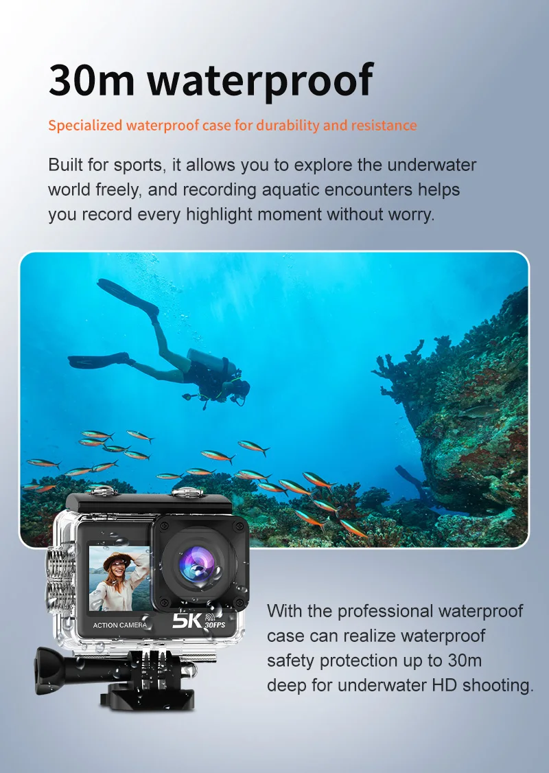 CERASTES Action Camera 5K 4K 60FPS WiFi Anti-shake Dual Screen 170° Wide Angle 30m Waterproof Sport Camera with Remote Control 5