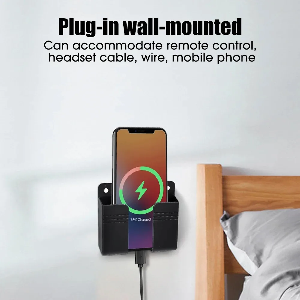 Phone Holder Multifunction Smartphone Holder Wall Mounted Organizer Storage Box Wall Remote Control Charger Dock Stand Organizer Bracket