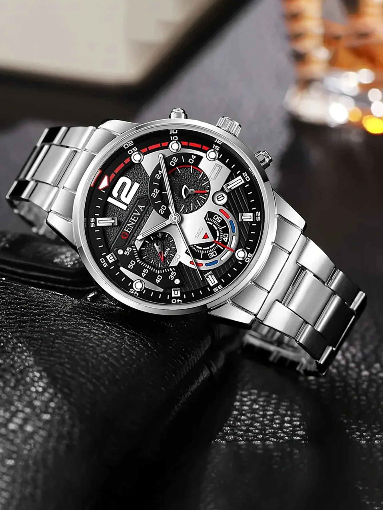 Herren Casual Mode Quarzuhr mit Kalender, Löwen-Anhänger Halskette und Armband Set - Geschenkidee für Feiertage – Detail 10
