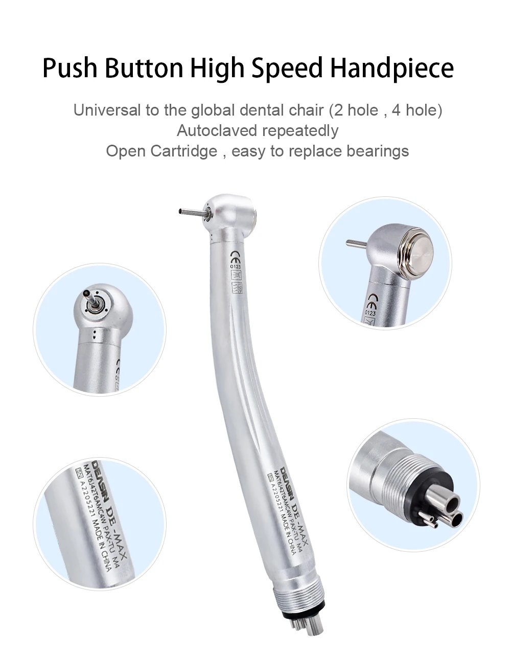 DEASIN Dental MAX High Speed Handpiece Self-Power E-generator Push Button Max Air Turbine Cartridge Rotor 2/4hole Dentistry