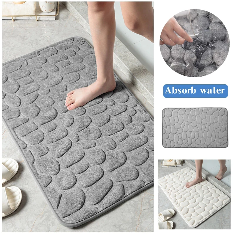 Cobblestone Bathroom Mat Memory Foam Bath Mats Embossed Velvet Carpet