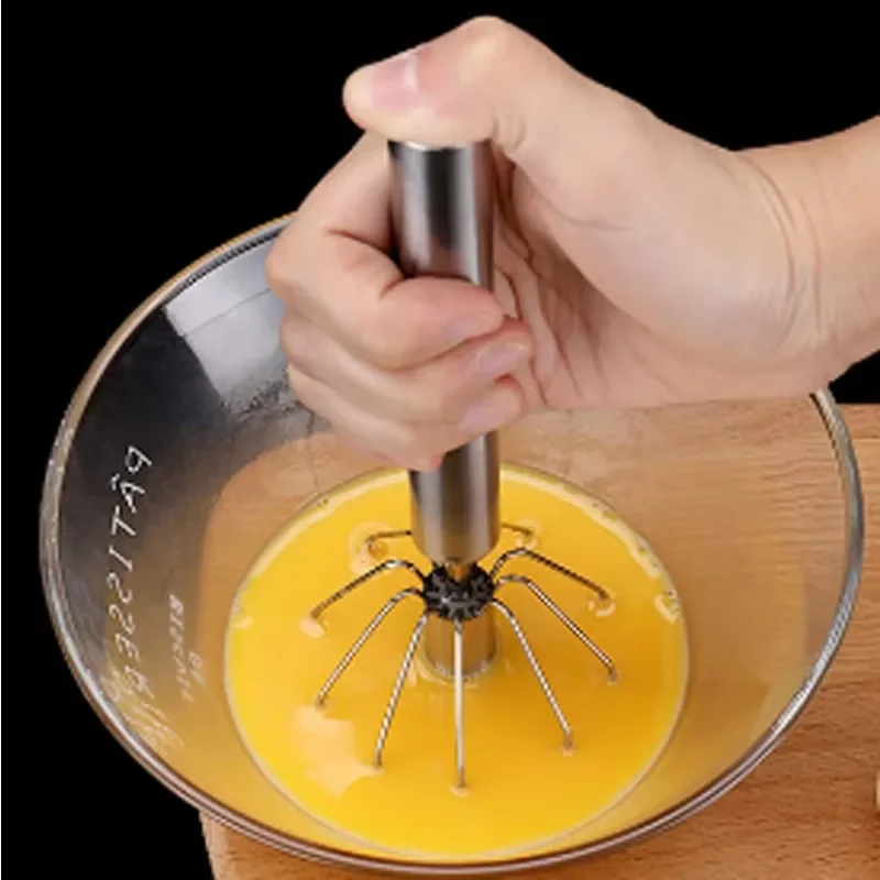 Stainless Steel Whisk Manual Automatic Rotating Milk Foam Stick Household Baking Egg White Flour Utensils