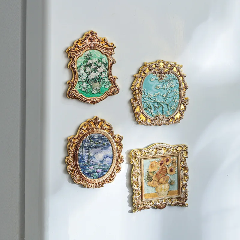 Vintage Oil Painting Fridge Magnet Set Artistic Metal Decor Light Shadow Gallery Series Fridge Magnets Home Decoration