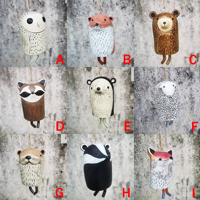 Beautiful Wind Chimes Rustic Animal Wind Chimes Boho Handmade Fox Bear Red Panda Marmot