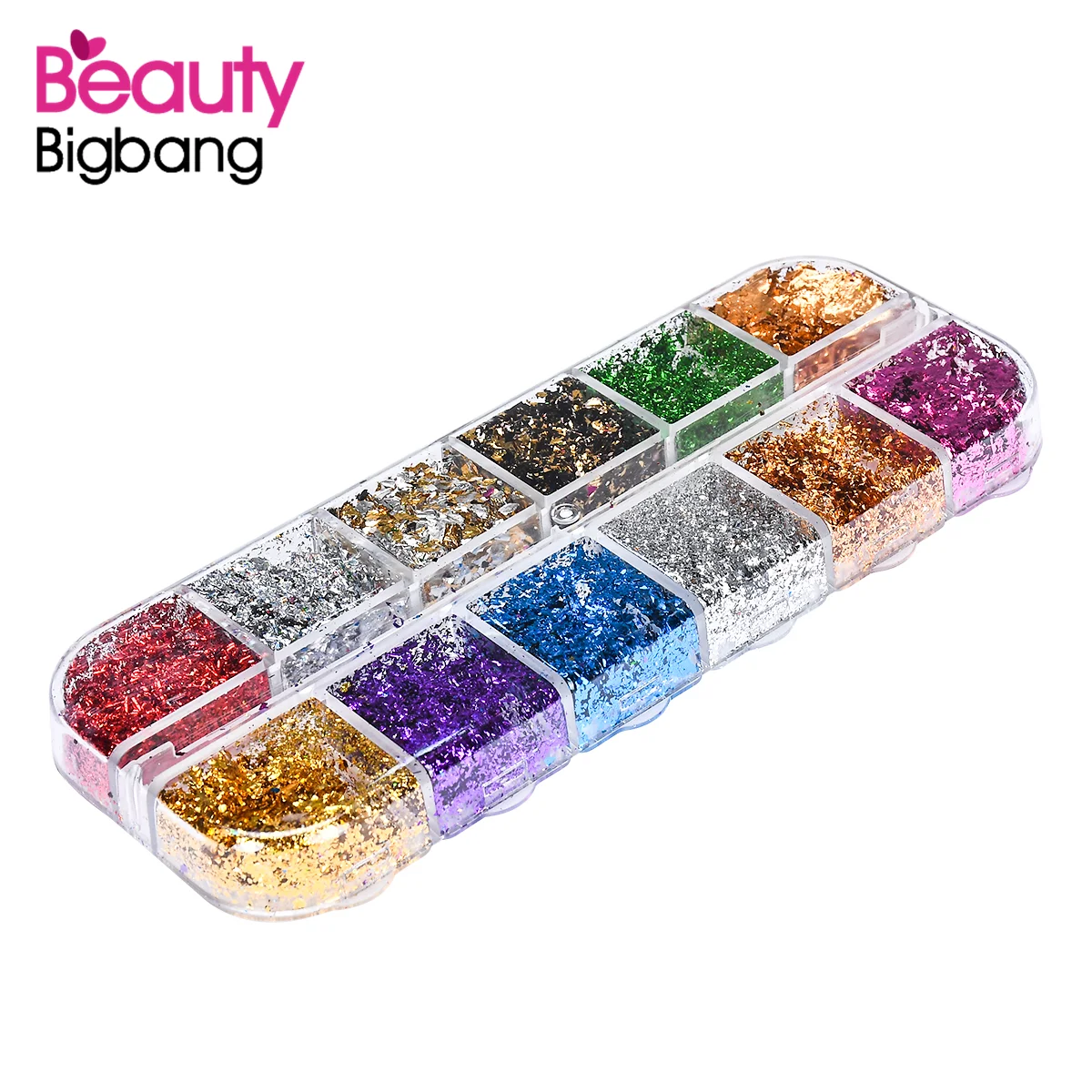 BeautyBigBang 12 Colors Nail Art Foil Sticker Leaf Gold Silver Flakes  Chunky Glitter Manicure Makeup Xmas DIY Nail Decoration