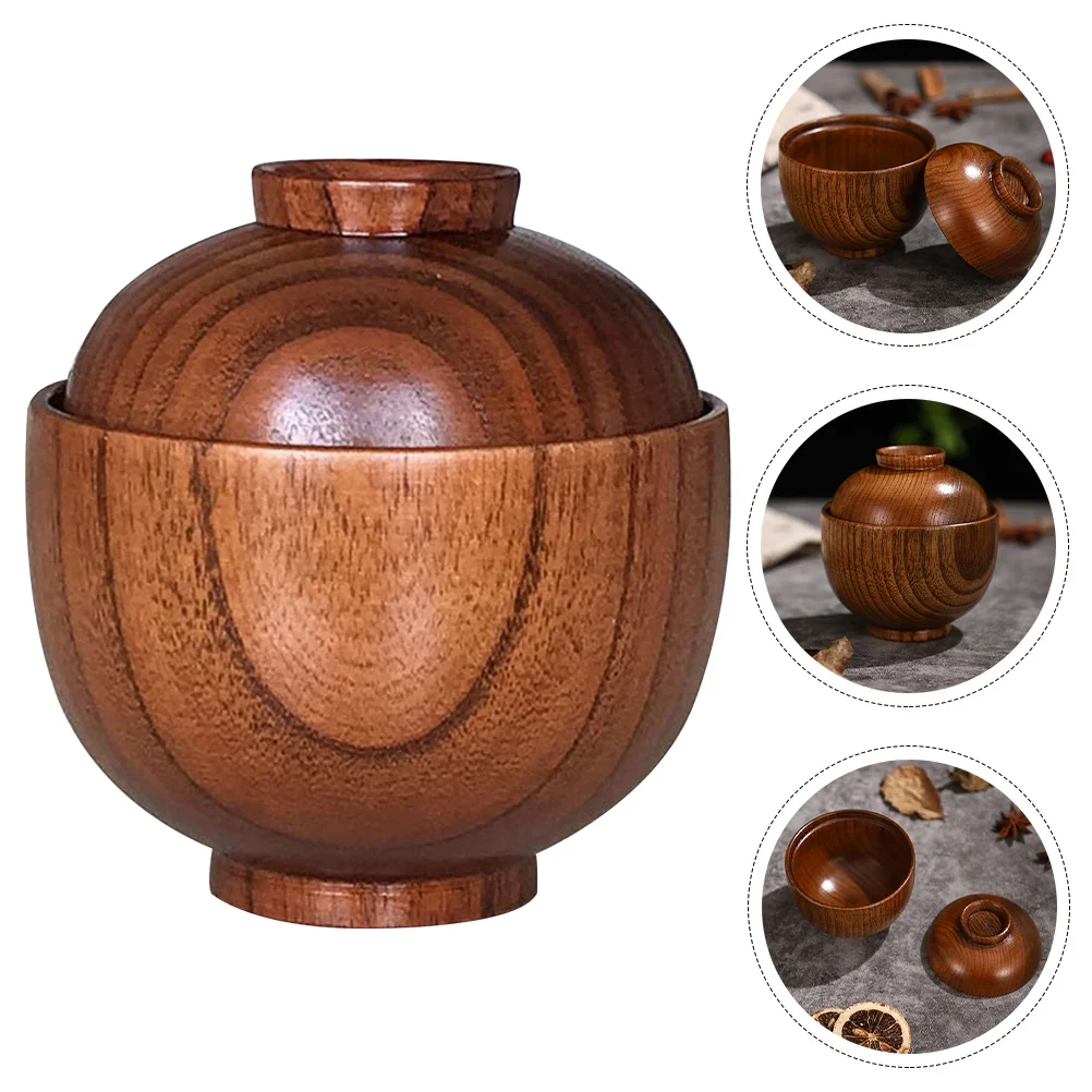 

Wooden Bowl with Lid Wood Food Serving Bowl Soup Bowl Salad Bowl Rice Bowl