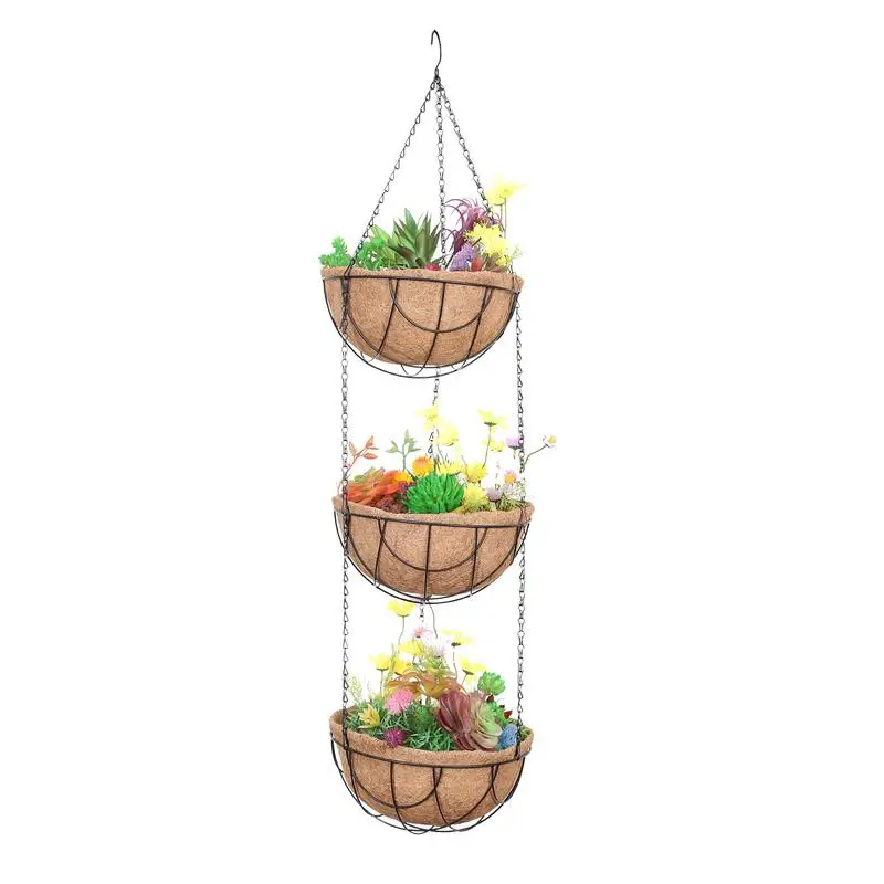 

Hangings Baskets For Plants Outdoor Metal Three Layer Hangings Planter Basket With Coconut Fiber Liner Plant Holder Porch Pots