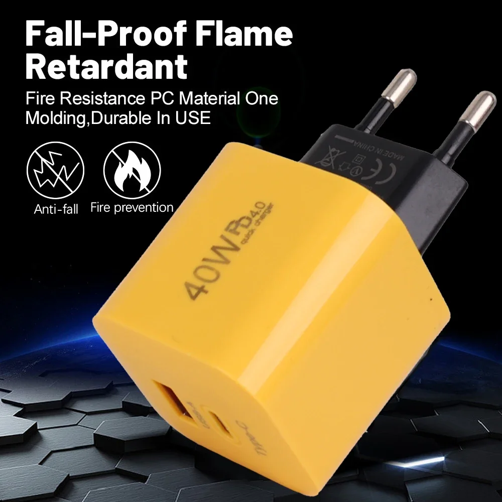 PD USB Mobile Phone Wall Charger 40W Fast Charging Adapter Type-C Quick Charge 3.0 Chargers for iPhone Xiaomi Samsung EU/US Plug