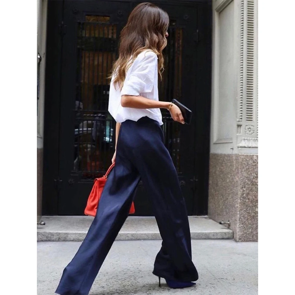 2023 New Spring/Summer Acetate High Waist Loose Straight Drape Casual Wide Leg Drag Pants Women