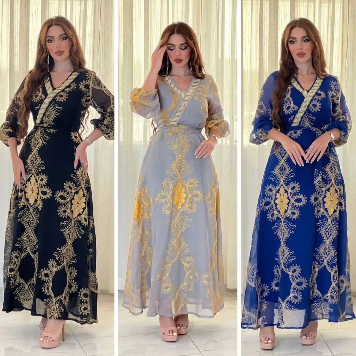 

Abaya Caftan For Women Four Seasons Ramadan Gurban Festival Arab Dubai Embroiled Decal Dress Museum Robe V-neck Middle East