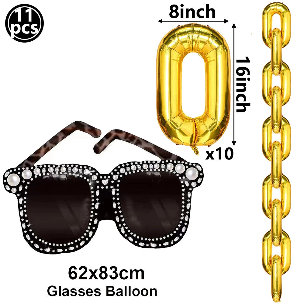 Vintage Party Decoration Set: Retro Microphone, Roller Skate, Gold Chain, and Mobile Phone Balloons