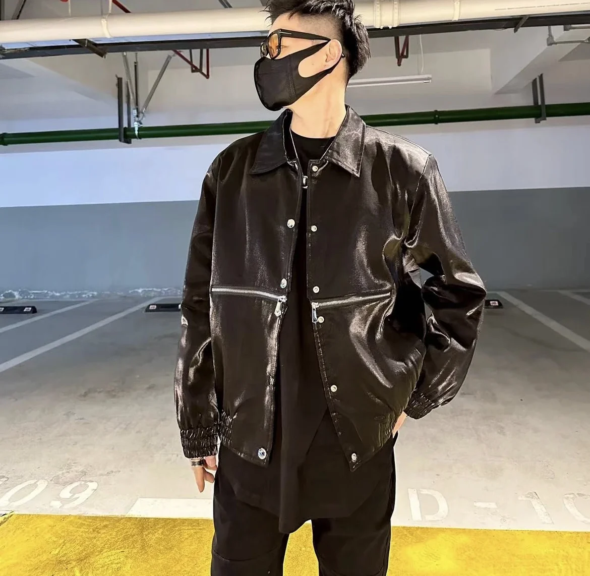 Fashion Spring Autumn Men's New Fried Street Half Zipper Design Polo Collar Jacket All-match Personality Long Sleeve Coats