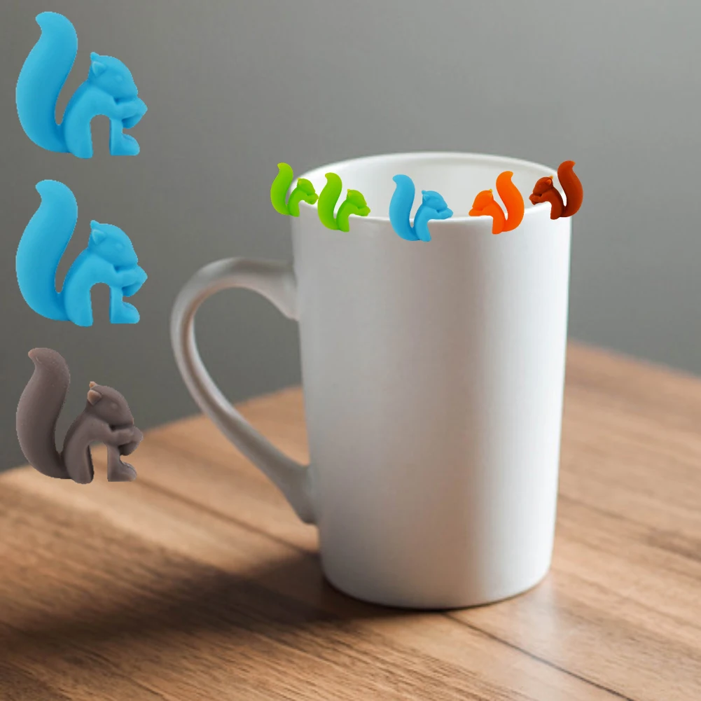 10Pcs Drink Markers Squirrel Silicone Wine Charms Assorted Silicone Glass Markers for Bar Party Tea Bags Holders Cup Mug