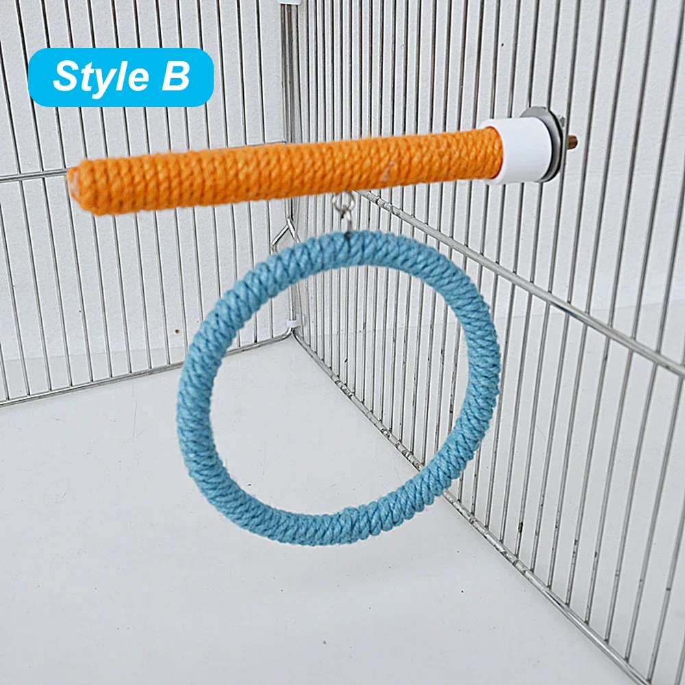Linen Rope Pet Bird Parrot Stand Toy Chewing Bite Toy Parrot Perch Hanging Cage Swing Rope Ring Stand Climb Bird Supplies