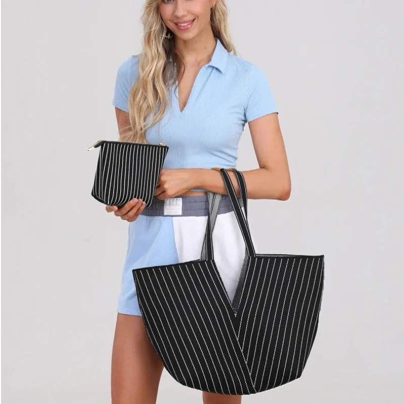 thumbnail image 1 of Bolsos compuestos de gran capacidad para mujer, moda informal, elegante, versátil, a rayas, para el hombro, diseño simple, novedad de 2024, 1 of 4