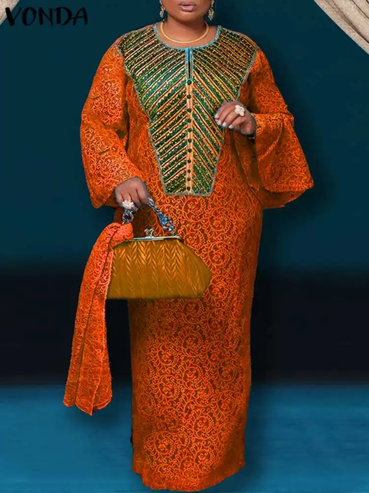 

VONDA Bohemian Printed Dress 2024 Fashion Women Vintage Maxi Sundress Long Flare Sleeve Casual Loose Party Vestidos Party Robe