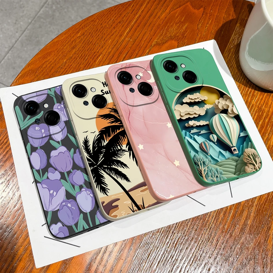 Colorful Pattern Liquid Silicone Case with Lens Protection