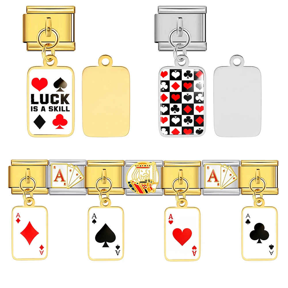 Spielkarten-Ass der Pik und Herzen, italienischer Charm-Anhänger, passend für 9mm Edelstahl-DIY-Perlen, rot-schwarz, modischer Schmuck, Geschenk – Detail 1