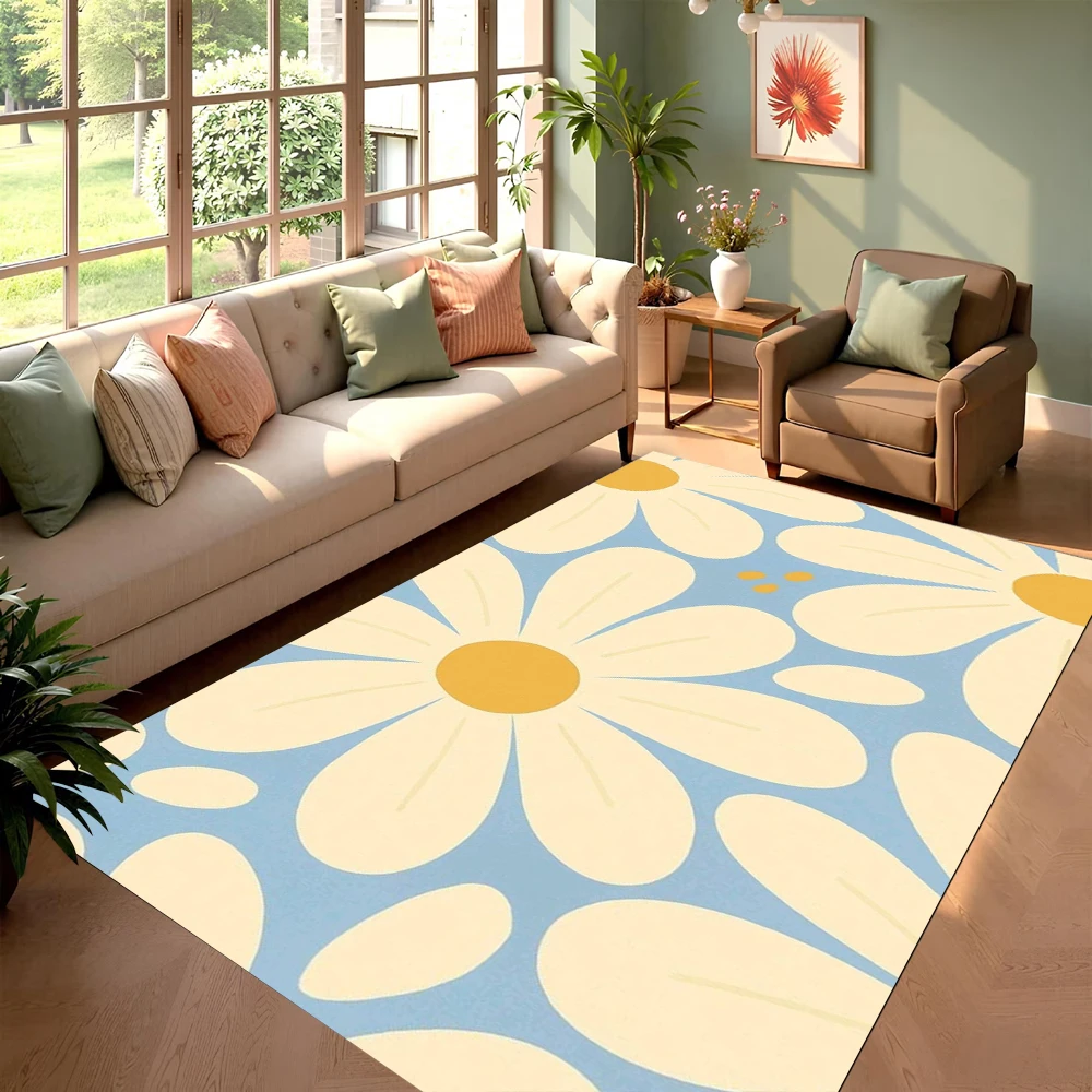 Tapis Marguerites Bleu Ciel - Décor Floral Gai & Moderne