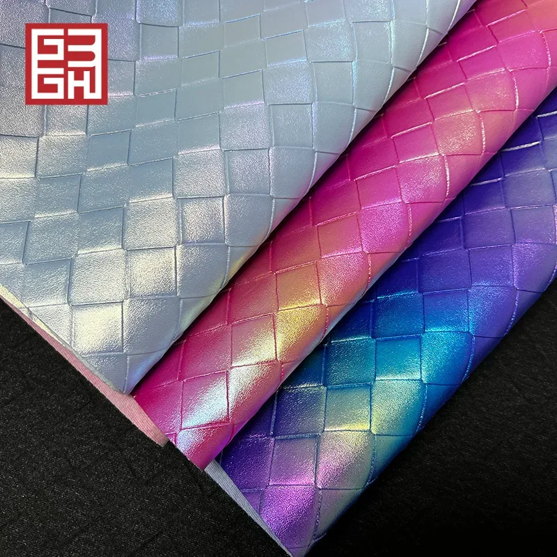 PVC Glitter Gradient Large Checkered Leather Laser Segmented Color Woven Texture Bag Gift Box Jewelry Decoration Leather