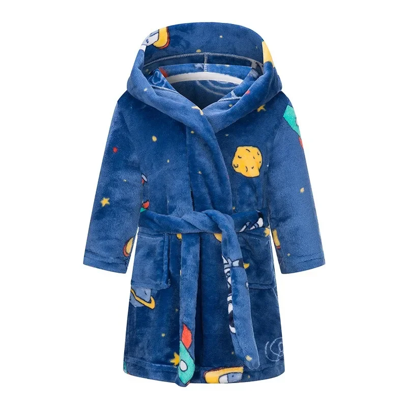 2-14 Years Kids Autumn Winter Bathrobe Sleepwear Warm Soft Flannel For Girls Boys Teenage