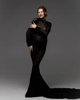 2025 New Elegant Lace Maternity Dresses Photoshoot Long Sleeve Crew neck Maxi Dress for Baby shower Pregnancy Photo Session