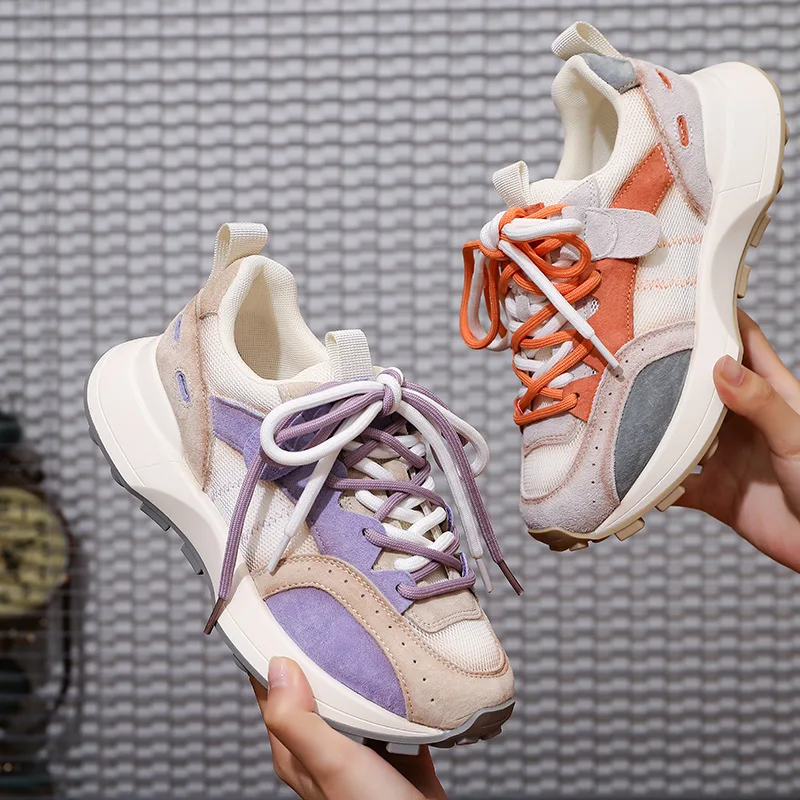 

Женские кроссовки из натуральной кожи Meotina, весенне-осенние туфли на плоской платформе, с круглым носком, на шнуровке, фиолетовые, 40 цветов