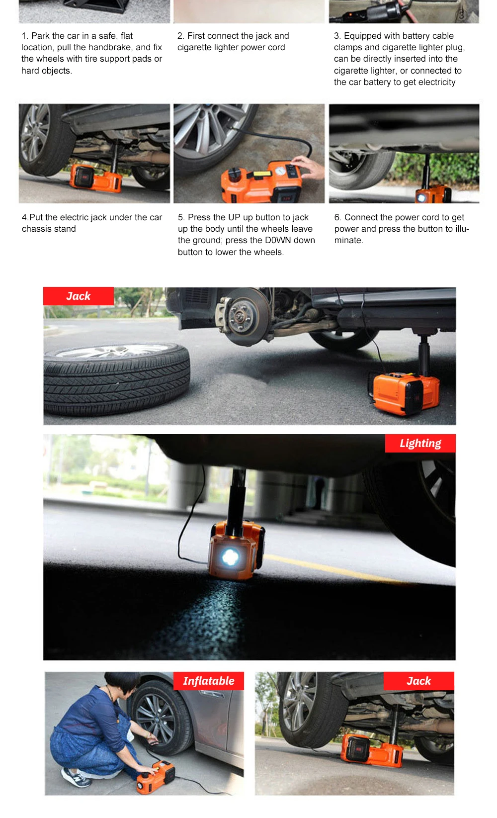 Electric Hydraulic Jack 12V 3-in-1 Jack SUV Off-Road Car Lifting Jack Tire Chang