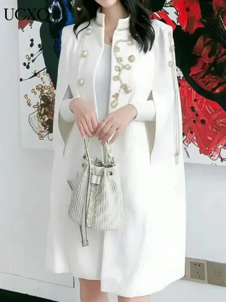 

2024 New Elegant Stand Collar Long Cloak Type Blazer Jacket for Women Temperament Double Breasted Overcoat Autumn New 23A3365