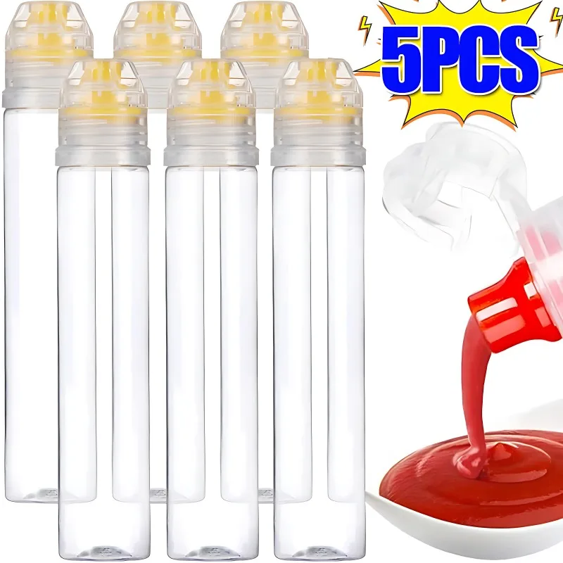 1/5Pcs Plastic Honey Squeeze Bottle Salad Dressing Dispensers Refillable Condiment household Kitchen Storage Organization 90ml