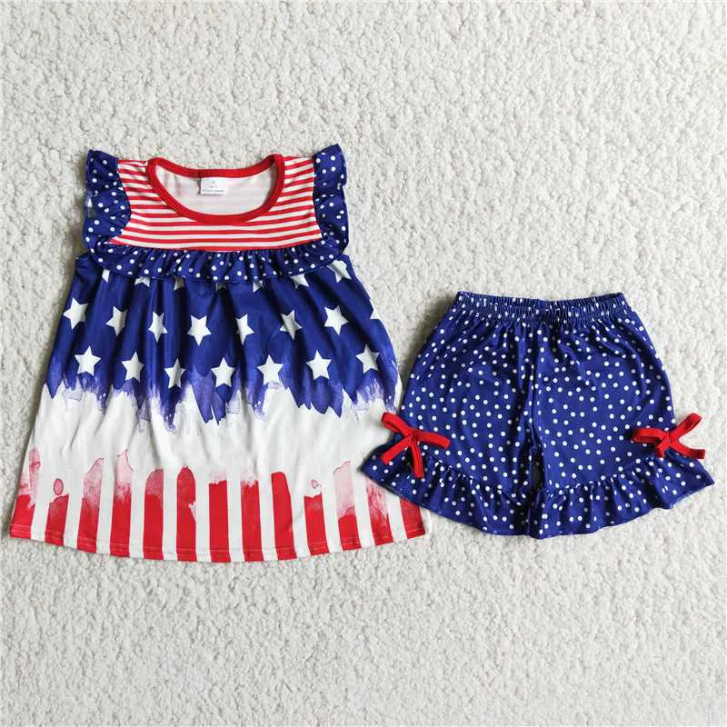 

Toddler RTS New Summer Fashion Sleeveless Splicing Stars Print Baby Girls Children Wholesale Boutique Outfits Clothing Sets