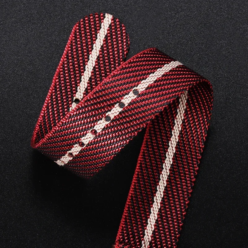 Nylon Canvas Striped Braided Watch Strap - Military Sport Style, 20mm & 22mm