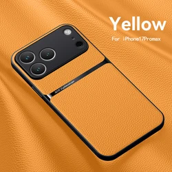 Luxury Silky Leather Phone Case with Magnetic Car Holder Compatible - iPhone 18 Pro Max (Yellow)