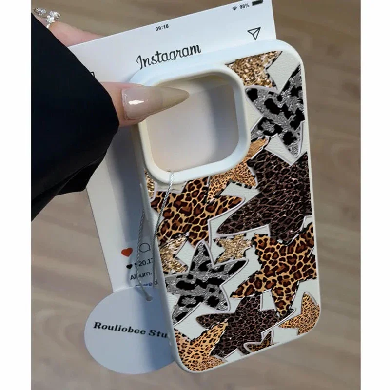 Leopard Print Star Hand Rope Phone Case