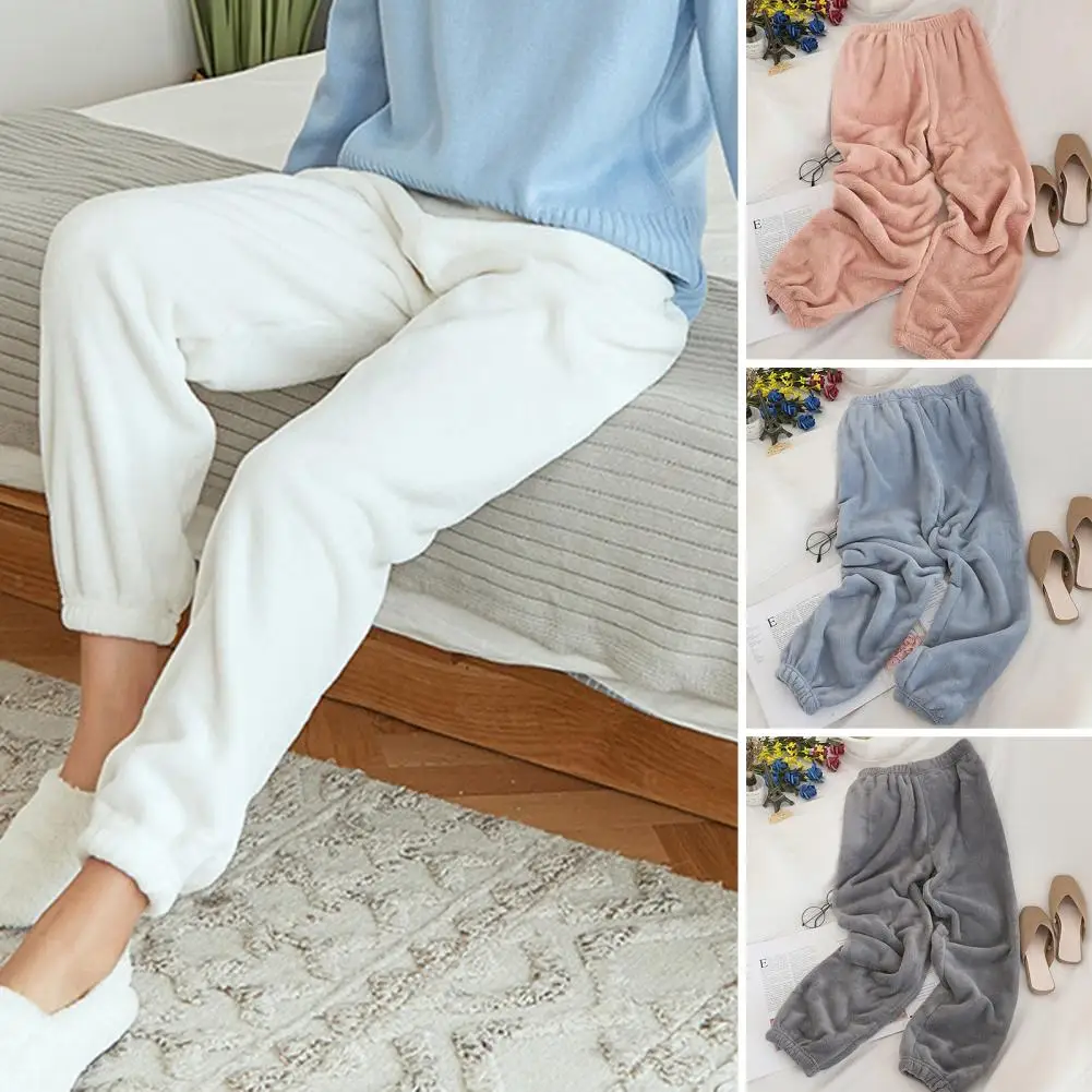 

Women Winter Pants Pajama Pants Homewear Thick Warm Plush Coral Fleece Elastic Waist Loose Ankle-banded Cozy Casual Trousers