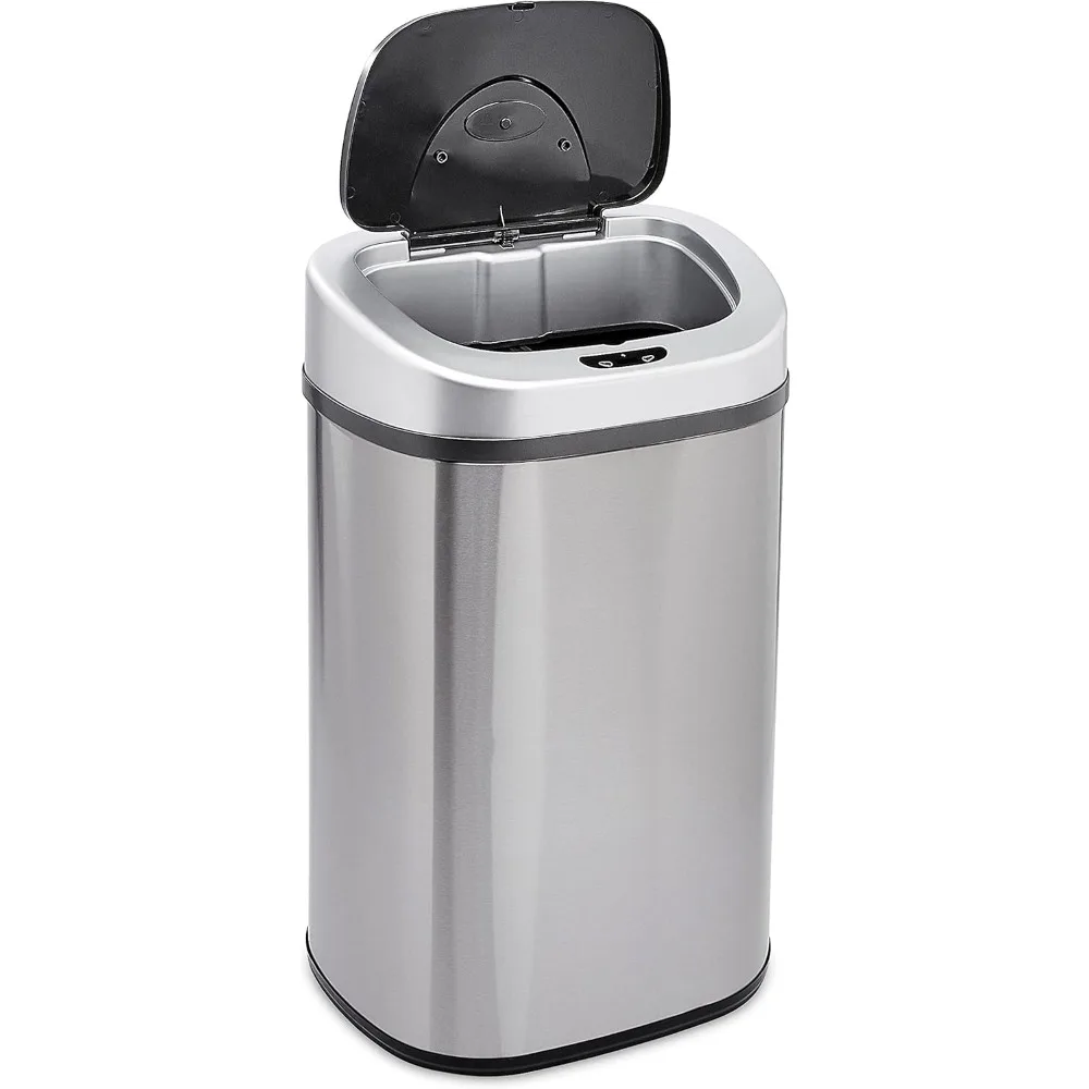 Automatic Trash Can with Lid, Hands-Free, Stainless Steel, D-Shaped 80 l, 2 Bins