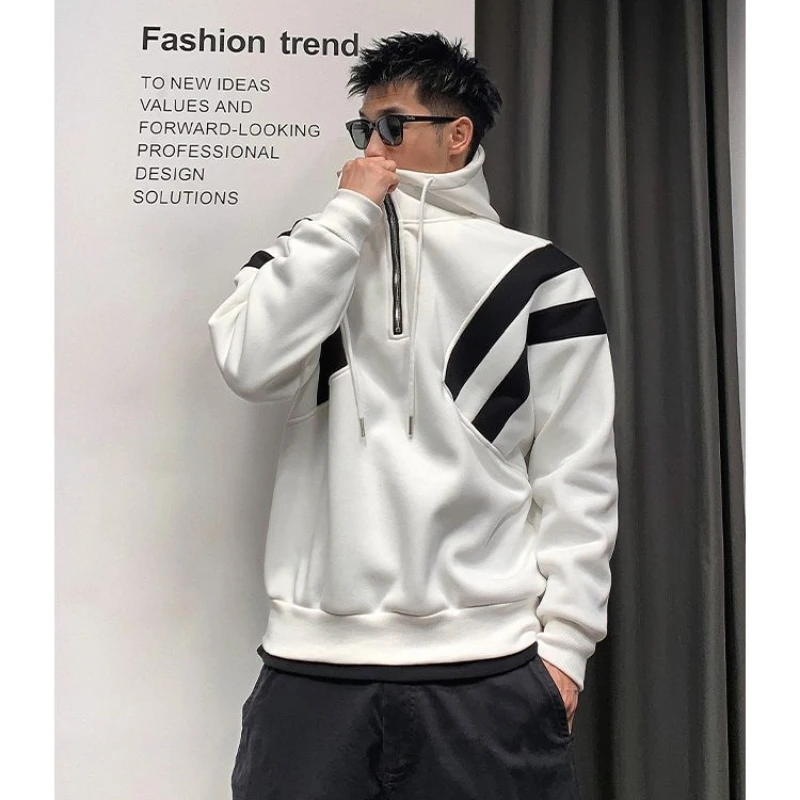 Zip Up Hoodie Men Sweatshirt Pullover Long Sleeve Patchwork Tops Autumn Winter Coat Streetwear Hooded Jackets New