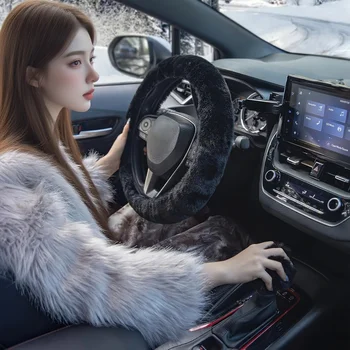 Coprivolante per auto senza anello interno in peluche invernale caldo morbido e confortevole coprimanubrio elastico antiscivolo