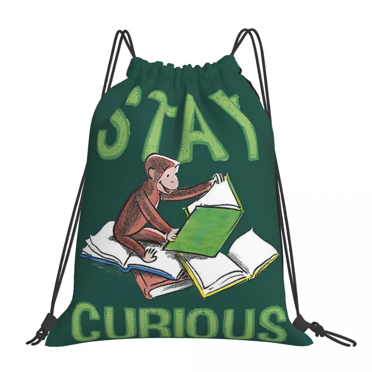 

Curious George Stay Curious Reading Portrait Backpacks Portable Drawstring Bags Drawstring Bundle Pocket Sports Bag Book Bags