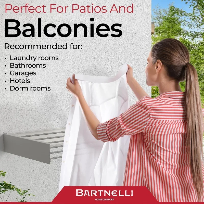 Bartnelli Wall Mounted Laundry Drying Rack for Clothes | with Patented Foldable Design for Maximum Space-Saving Efficiency 6
