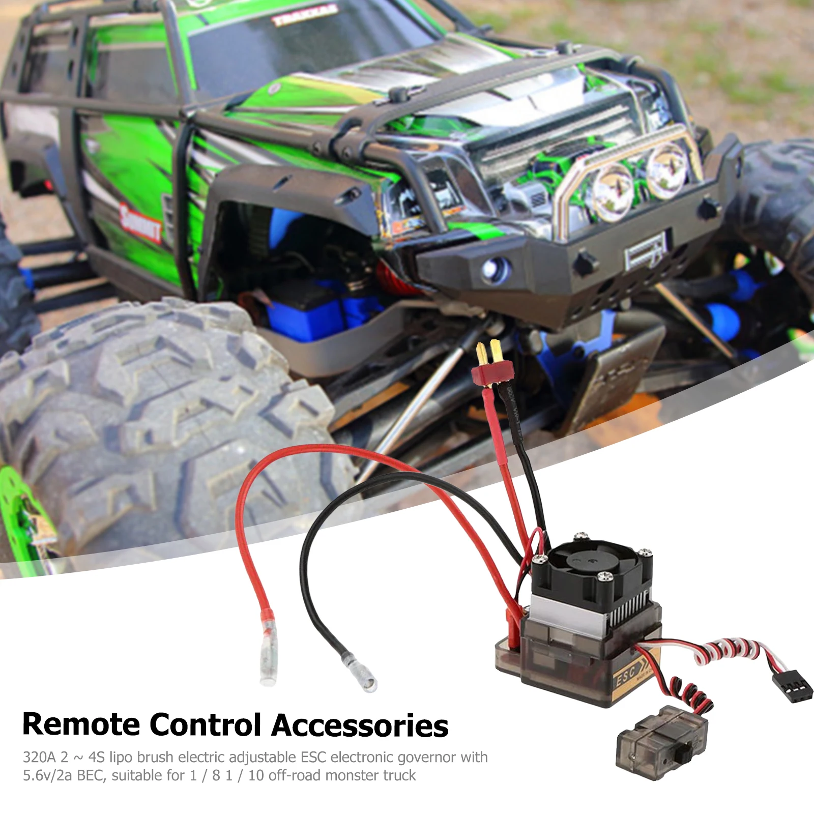 320a 24s Lipo Brushed Esc Electric Speed Controller With 5.6v 2a Bec For 1/8 1/10 Rc Offroad