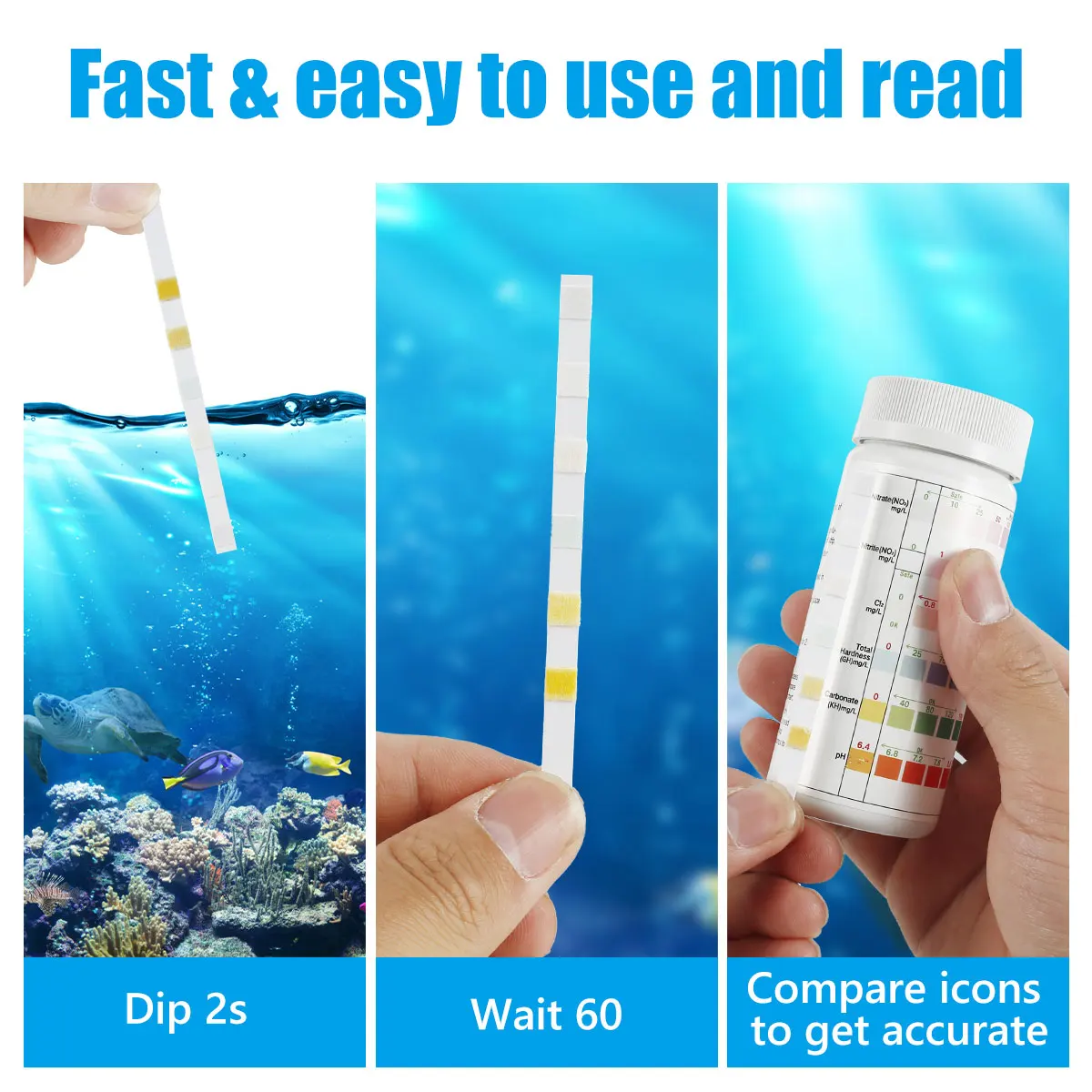Aquarium Test Strips 5/6/7 in 1 Fish Tank Test Kit Freshwater Saltwater Aquarium Water pH Strips Kit for Total 100Pcs aquarium test strips